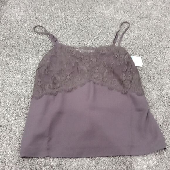 All In Favor LT19140 lace trim cami 100% poly . Color smoke Gray size XS NWT - Picture 1 of 2